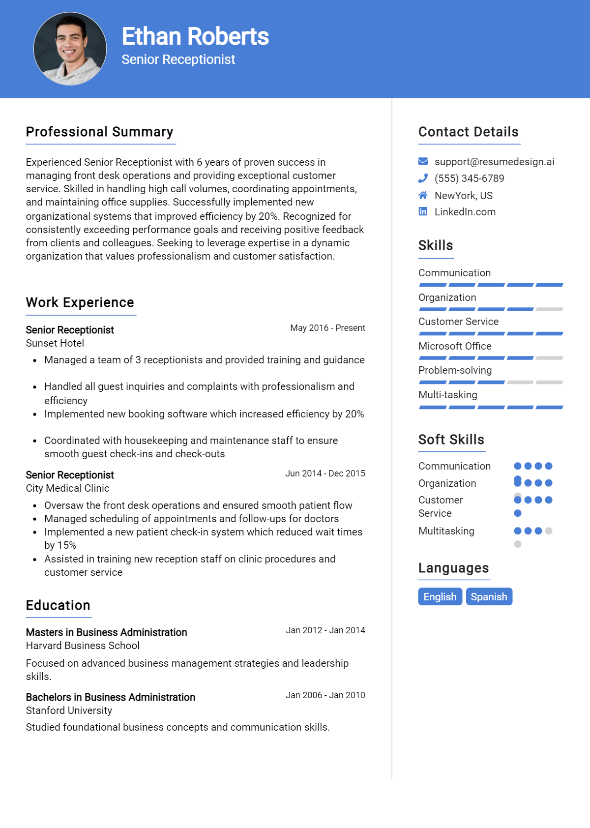 Senior Receptionist Resume Example