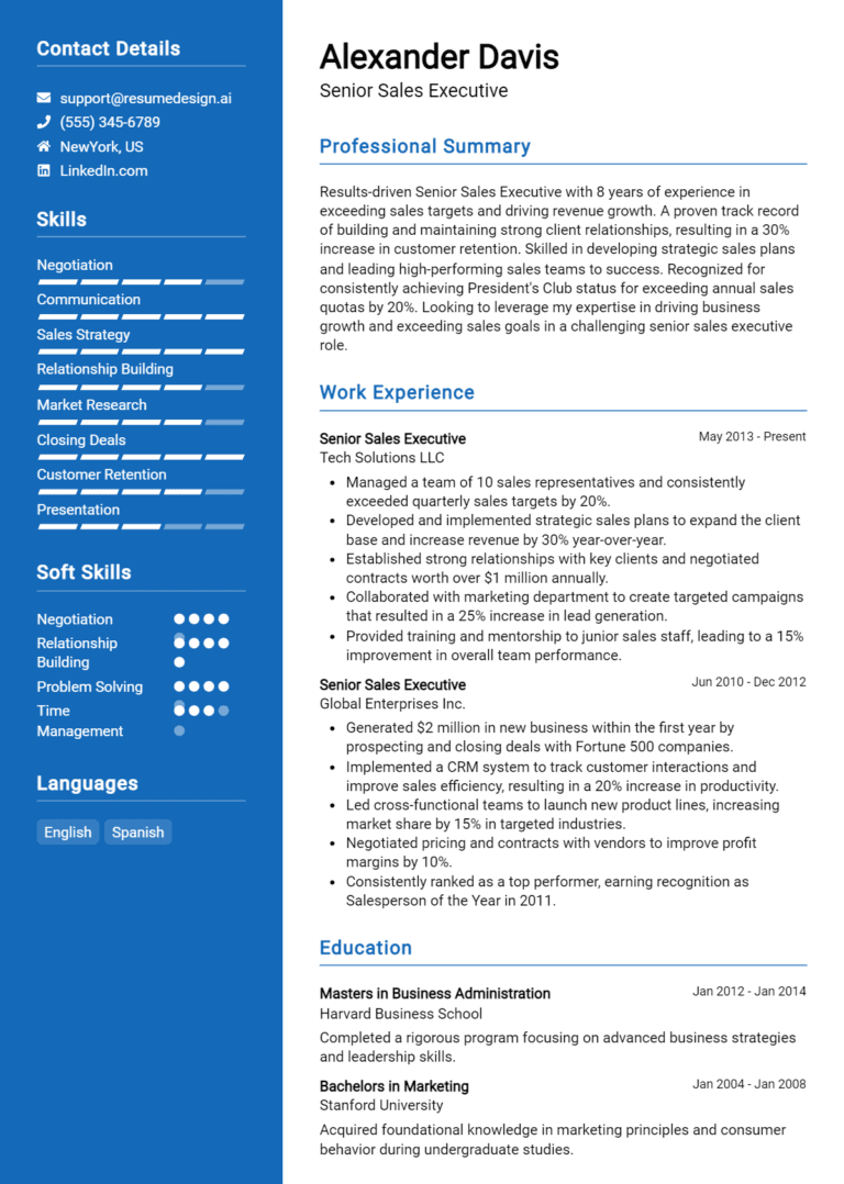 30 Senior Sales Executive Resume Examples And Templates for 2025