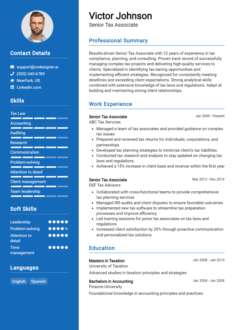 16 Senior Tax Associate Resume Examples And Templates for 2025