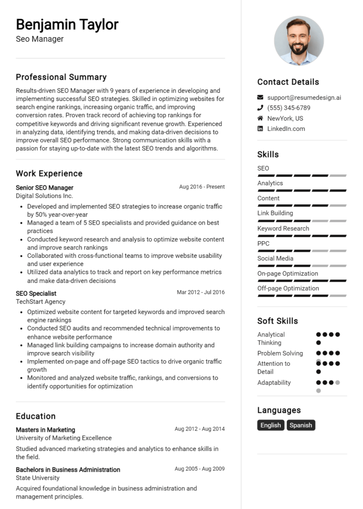 Seo Manager Resume Example