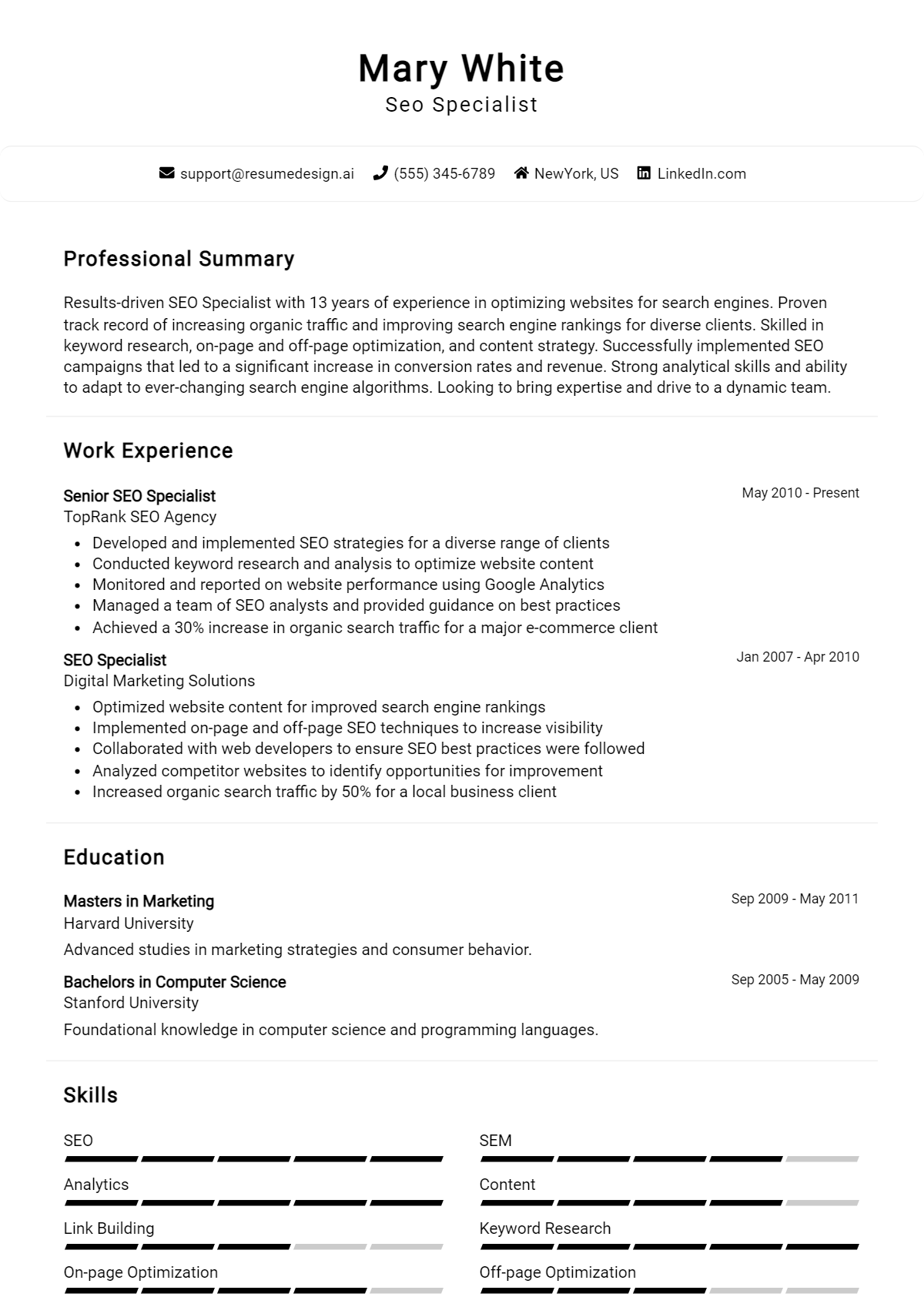 Seo Specialist Resume Example