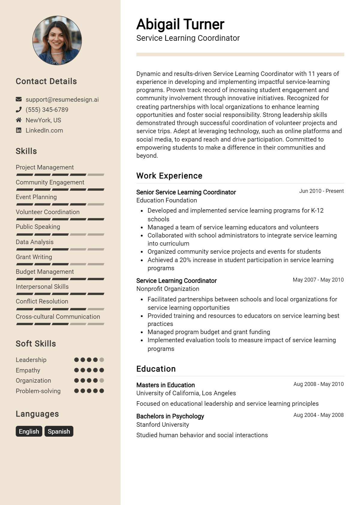 Service Learning Coordinator Resume Example