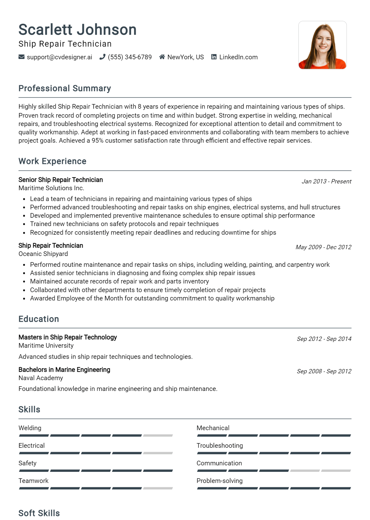 Ship Repair Technician Resume Example