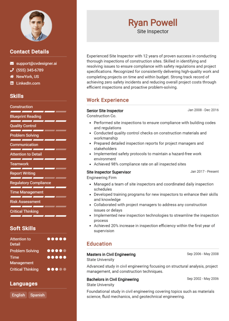 Site Inspector Resume Example