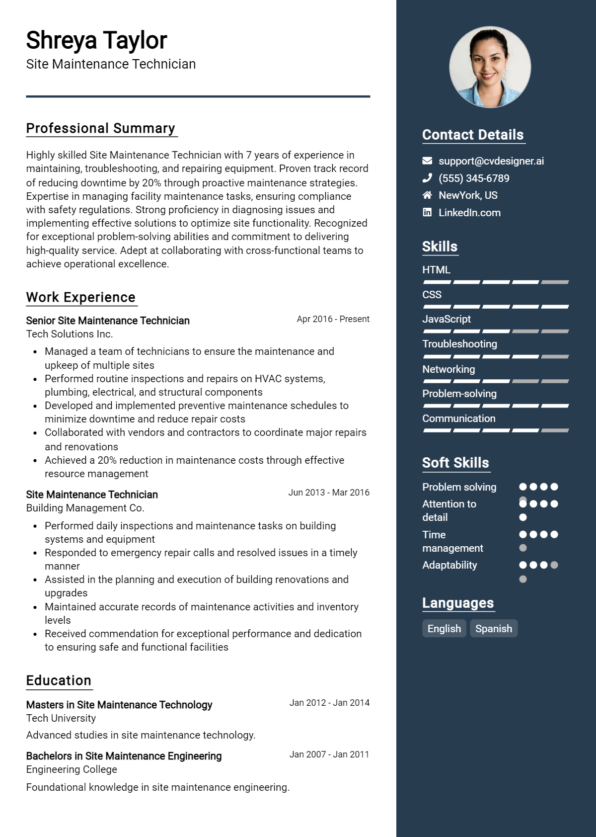 Site Maintenance Technician Resume Example