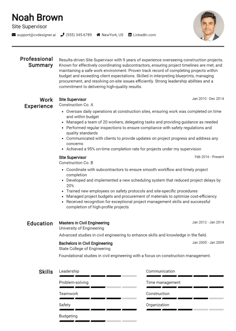 17 Site Supervisor Resume Examples And Templates for 2025