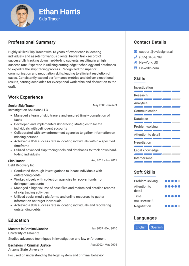 13 Skip Tracer Resume Examples And Templates for 2025