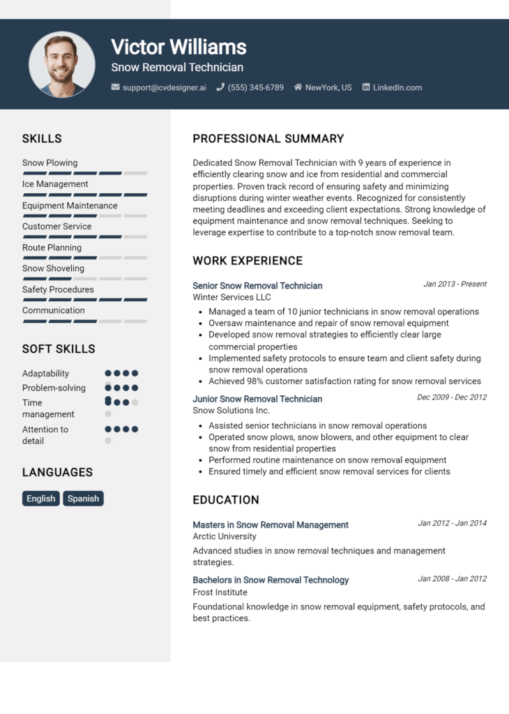 Snow Removal Technician Resume Example