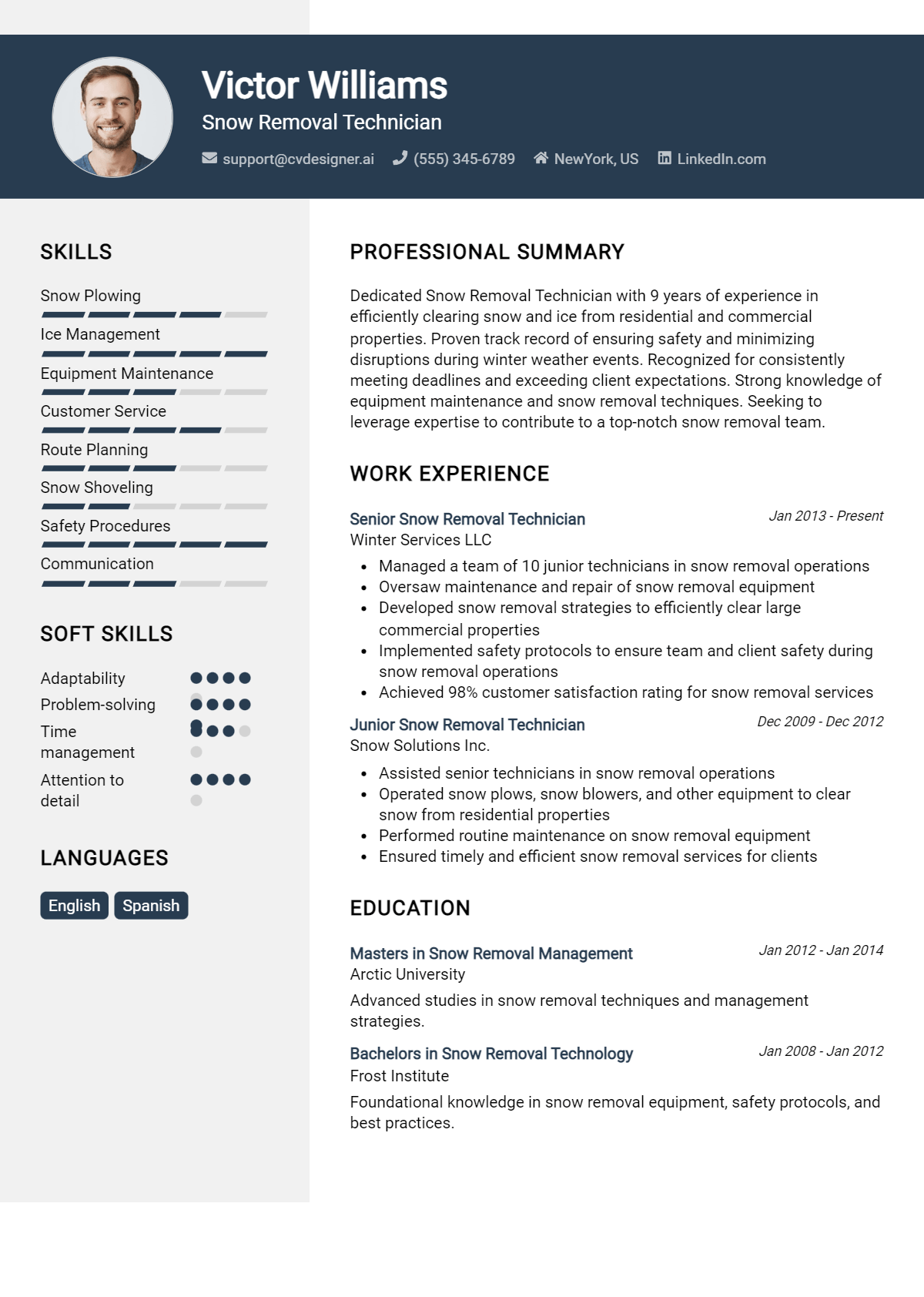 Snow Removal Technician Resume Example