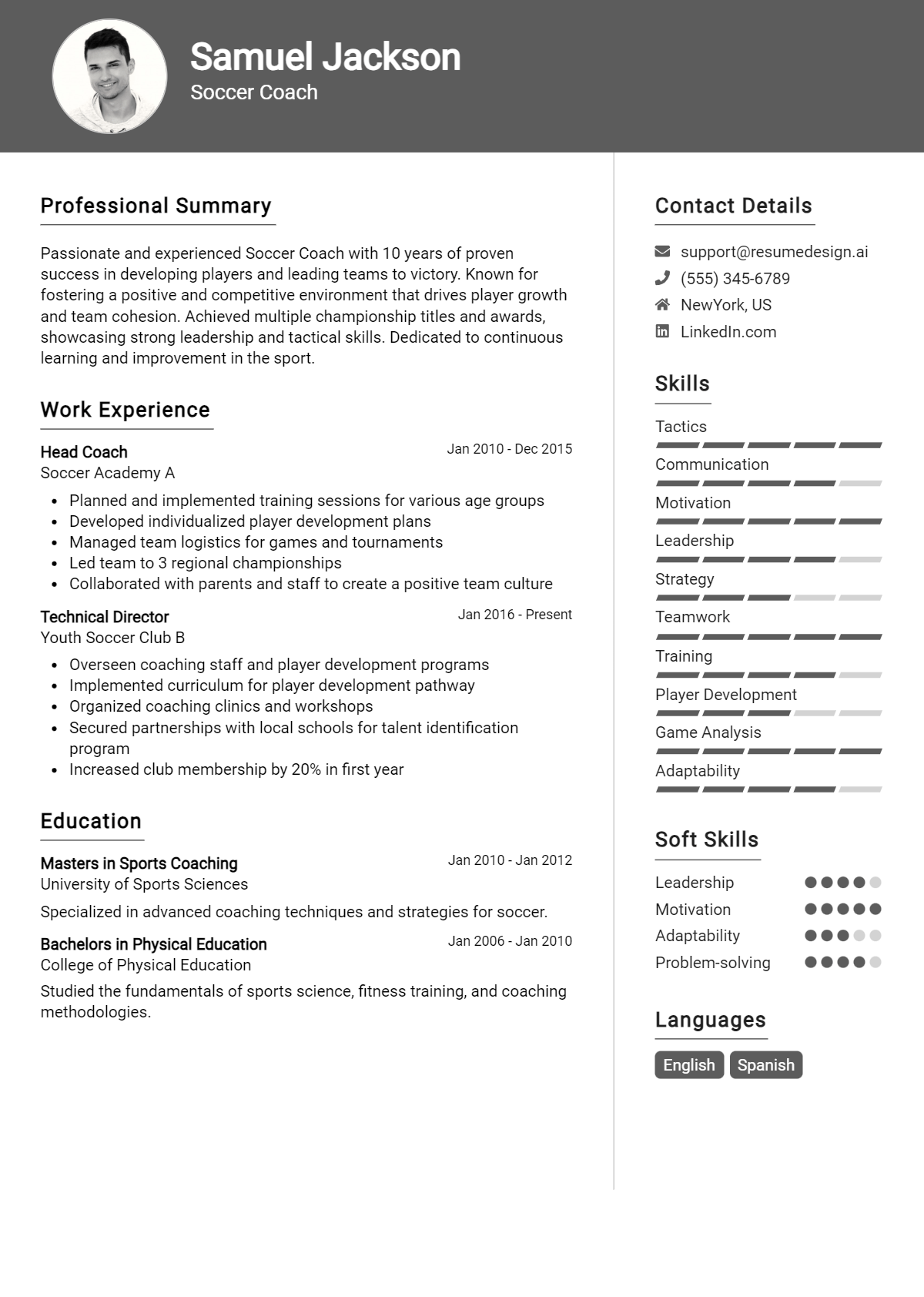 Soccer Coach Resume Example