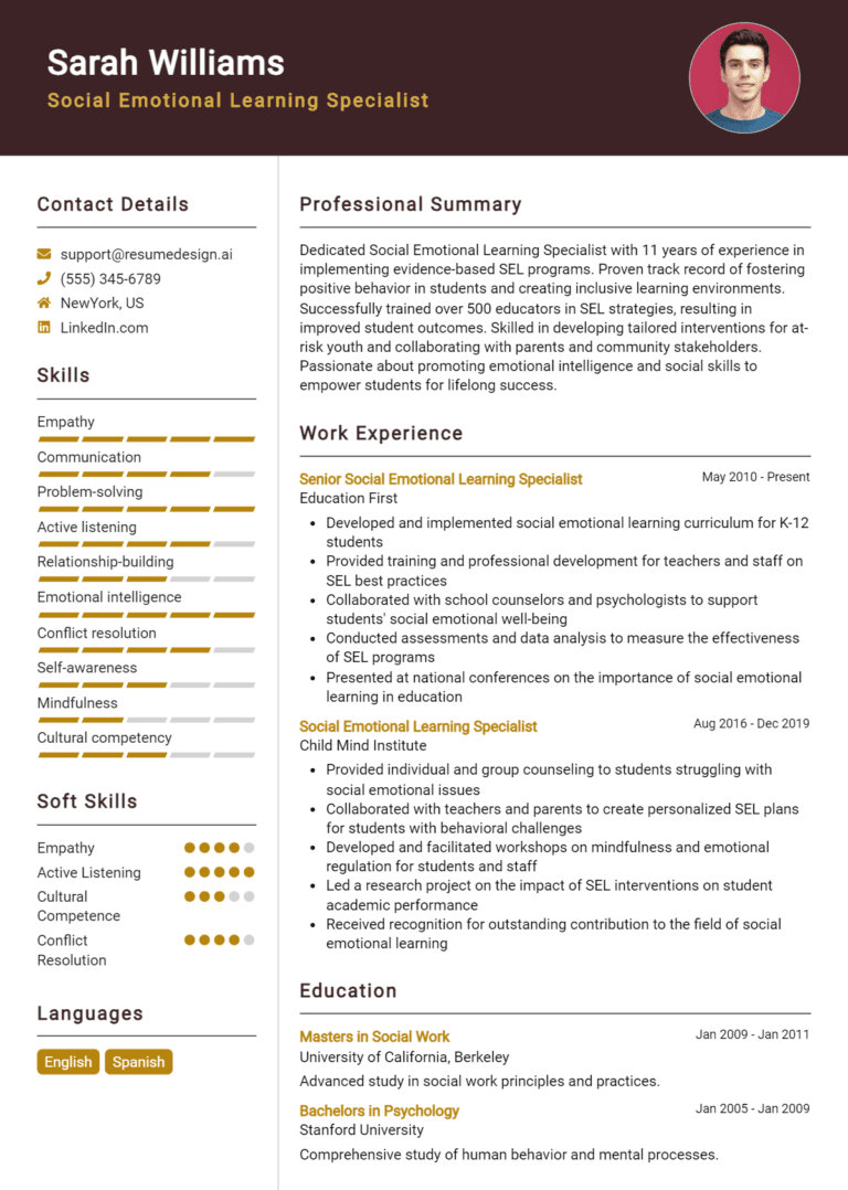 9 Social Emotional Learning Specialist Resume Examples And Templates for 2025: Expert Tips