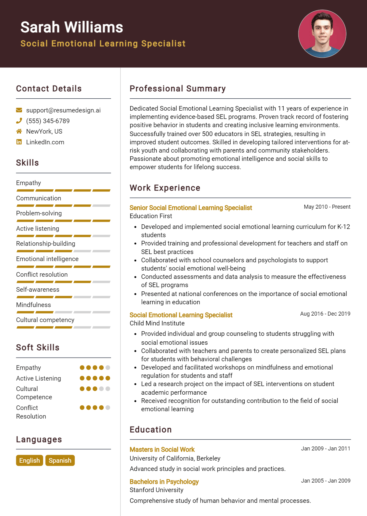 Social Emotional Learning Specialist Resume Example