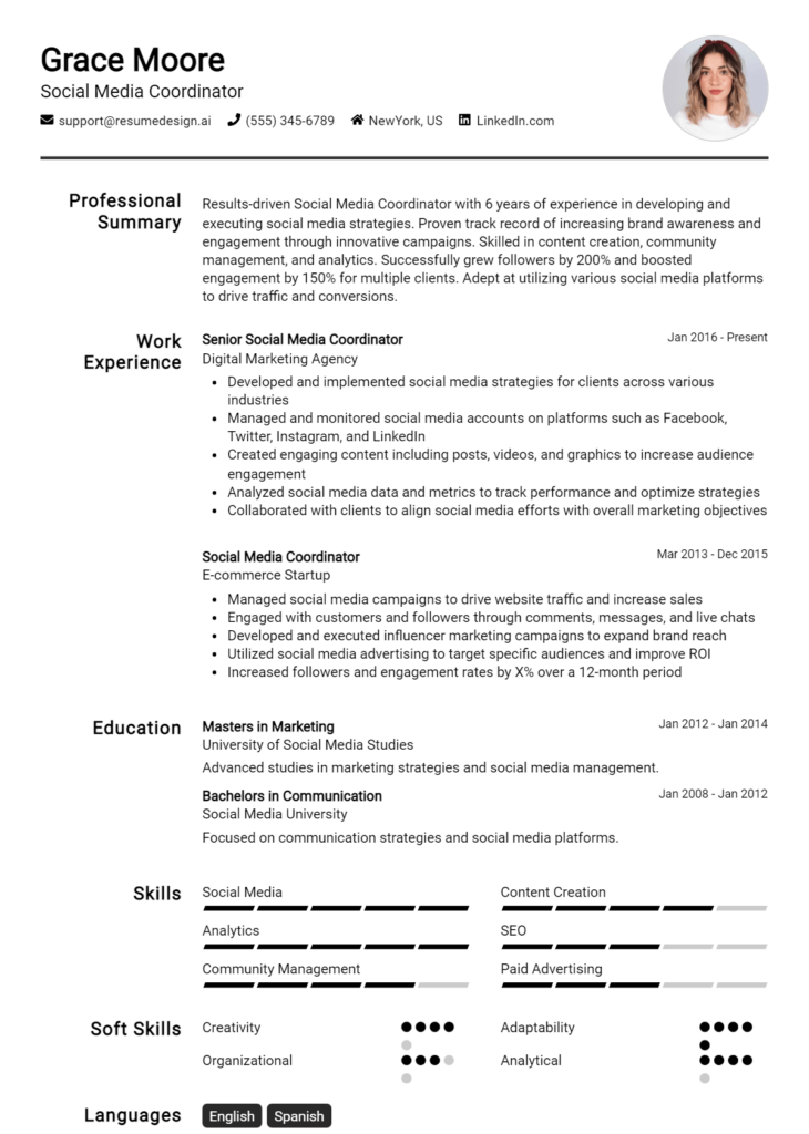 Social Media Coordinator Resume Example