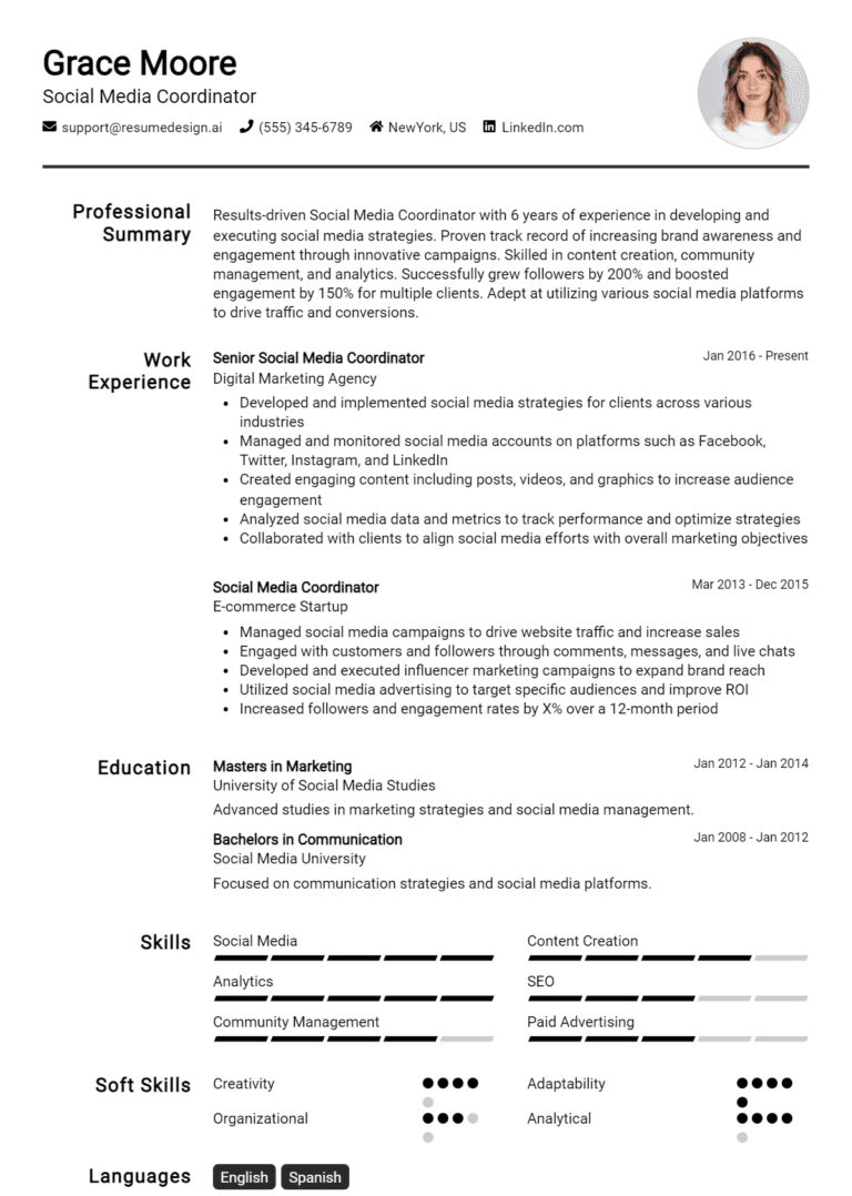 14 Social Media Coordinator Resume Examples And Templates for 2025