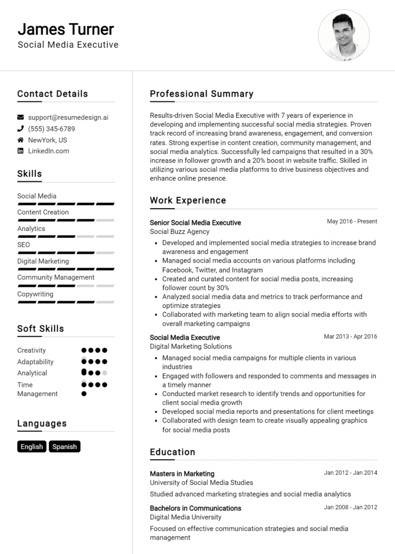 14 Social Media Executive Resume Examples And Templates for 2025