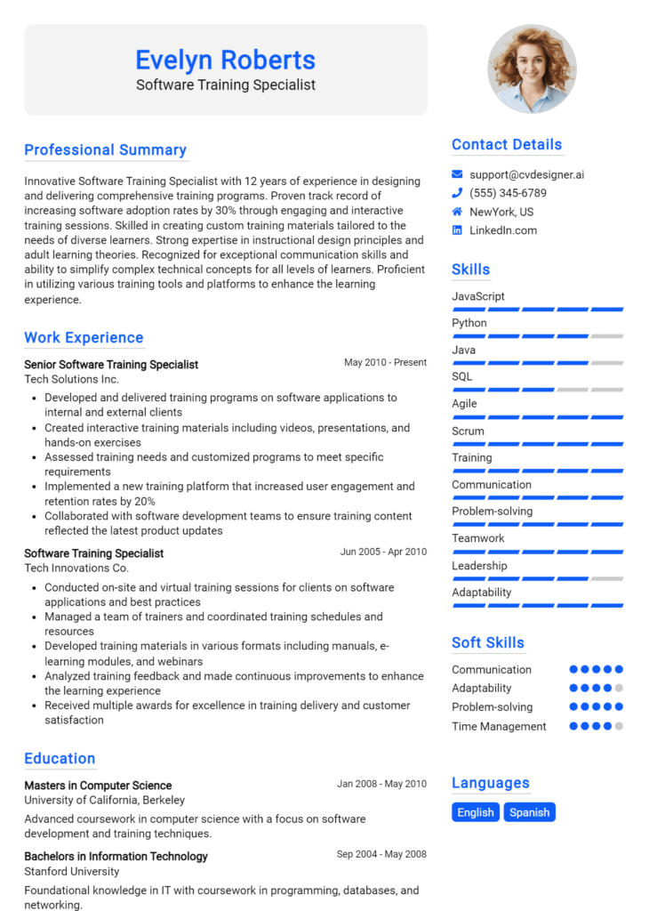 Software Training Specialist Resume Example