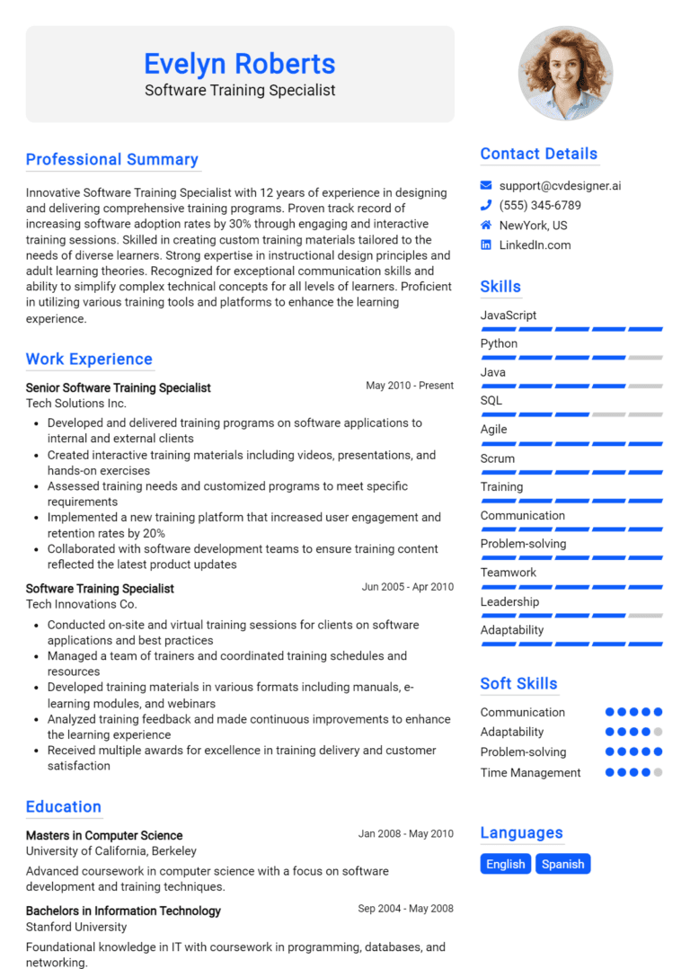 8 Software Training Specialist Resume Examples And Templates for 2025