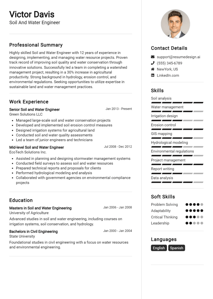 Soil And Water Engineer Resume Example