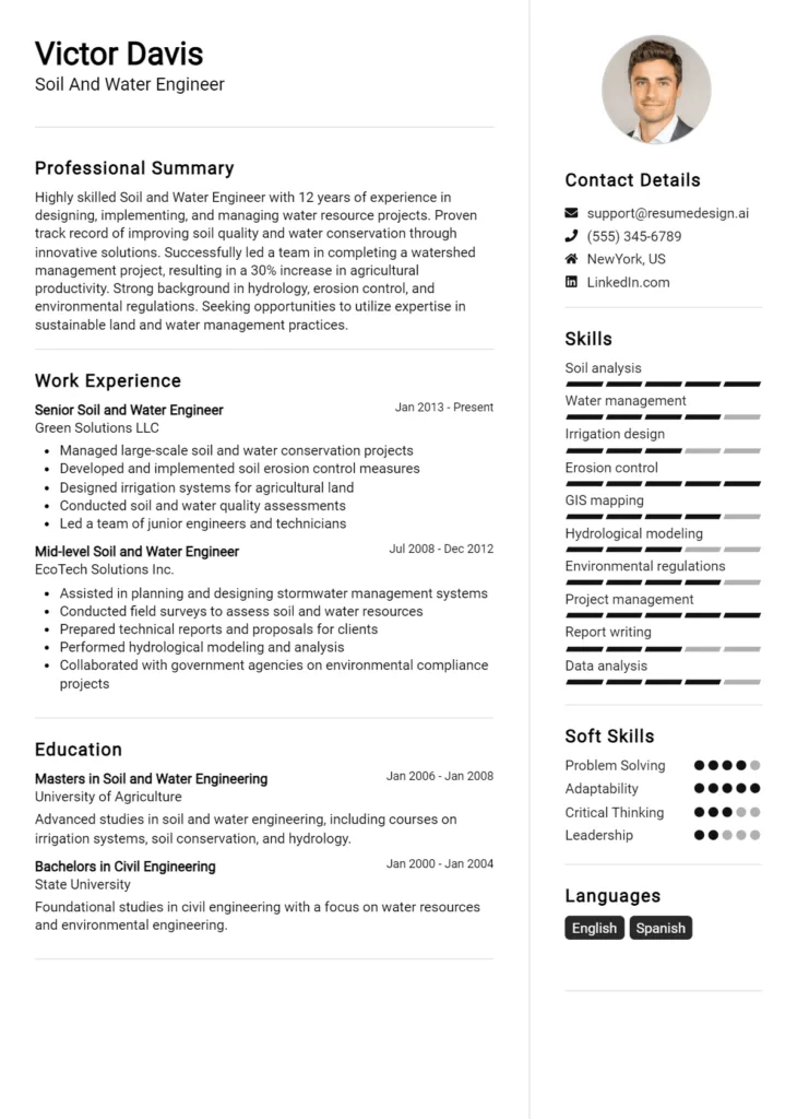 Soil And Water Engineer Resume Example