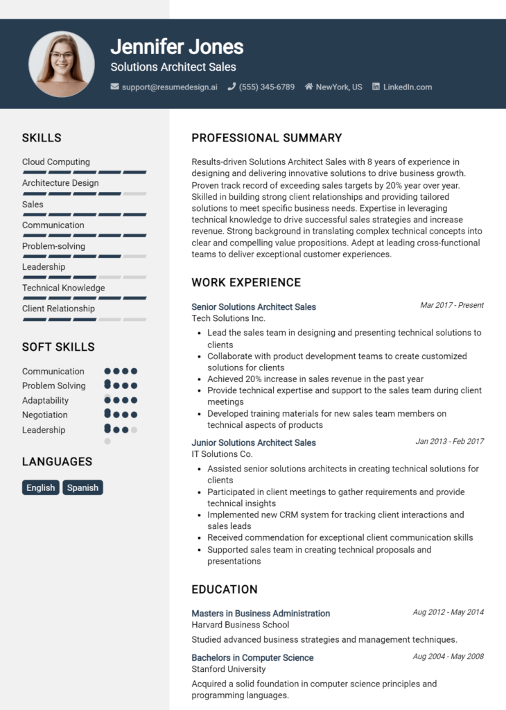 Solutions Architect Sales Resume Example