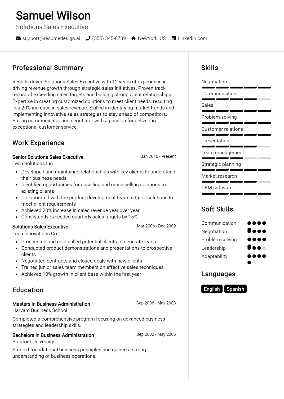 Solutions Sales Executive Resume Example