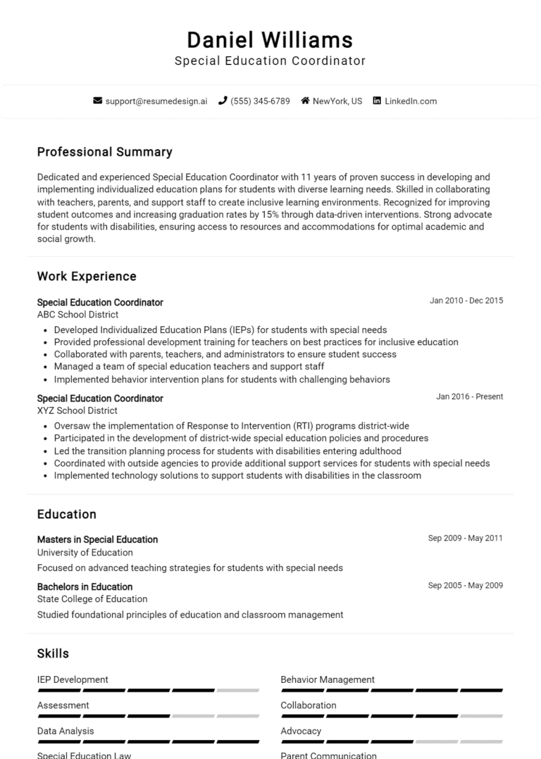 15 Special Education Coordinator Resume Examples And Templates for 2025