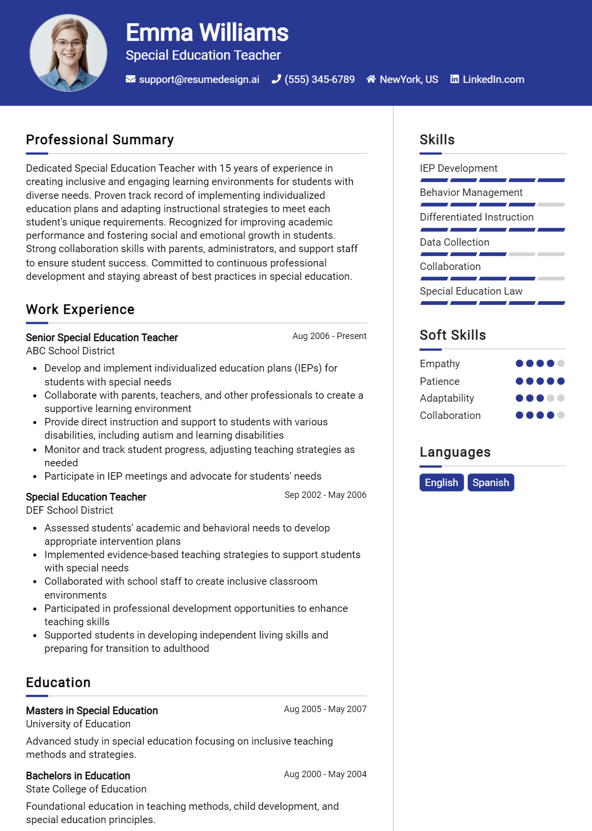 Special Education Teacher Resume Example