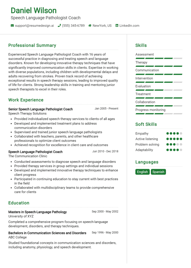 15 Speech-Language Pathologist Coach Resume Examples And Templates for 2025
