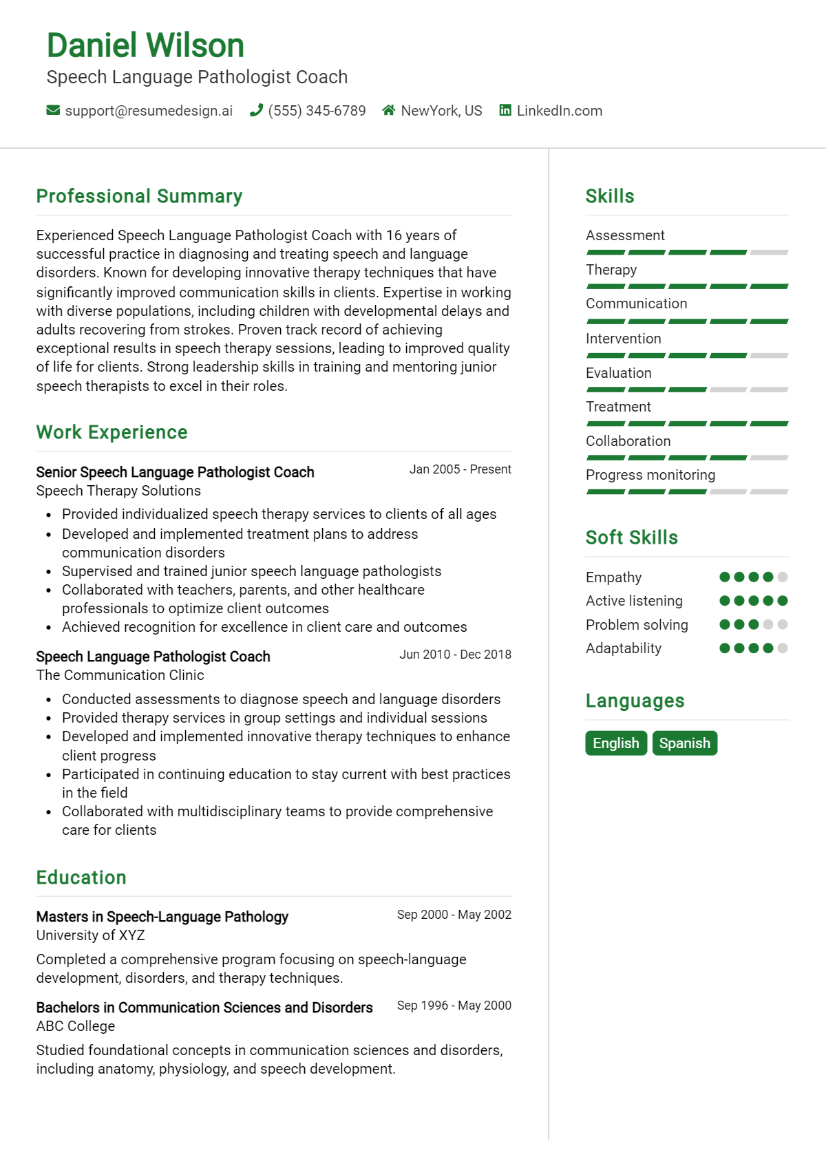 Speech Language Pathologist Coach Resume Example