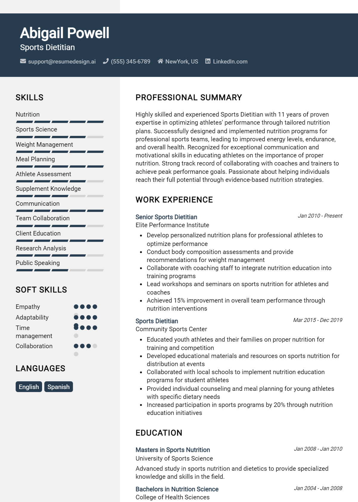 Sports Dietitian Resume Example