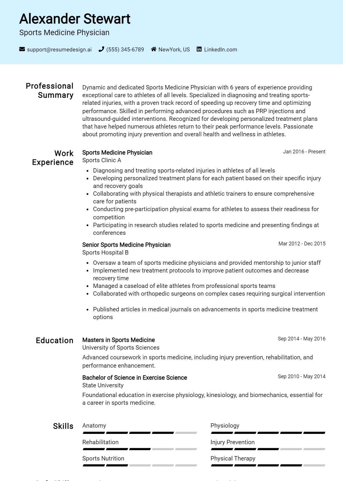 Sports Medicine Physician Resume Example