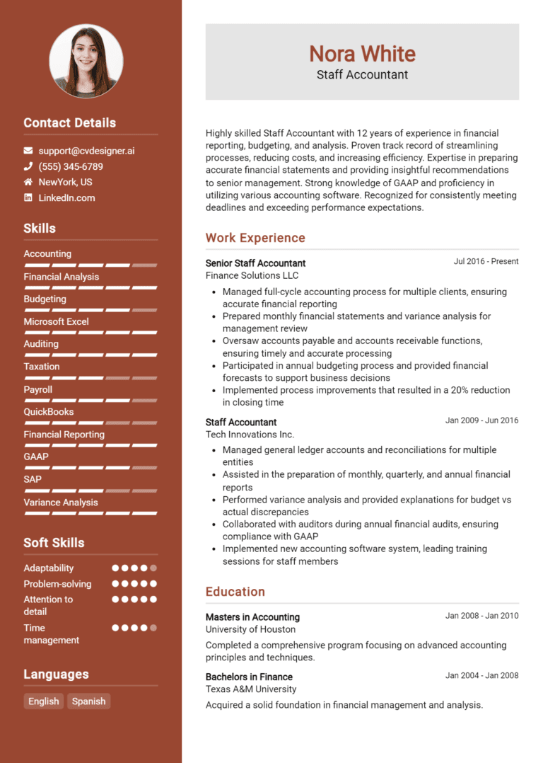 15 Staff Accountant Resume Examples And Templates for 2025