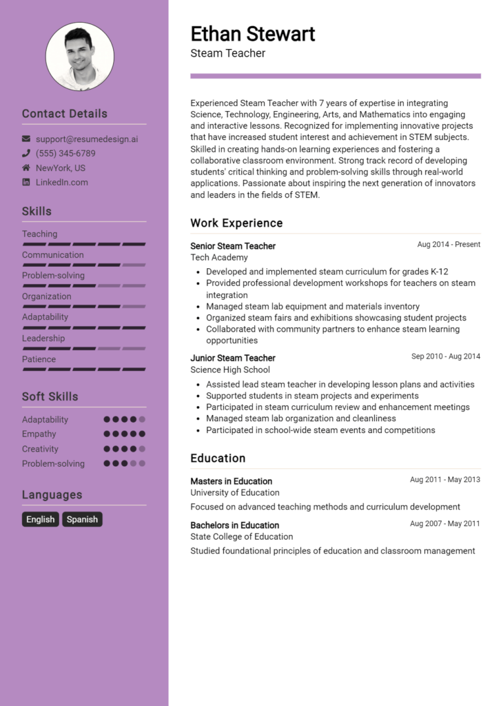 Steam Teacher Resume Example