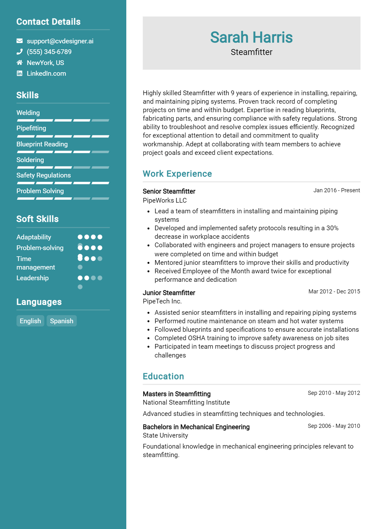 Steamfitter Resume Example