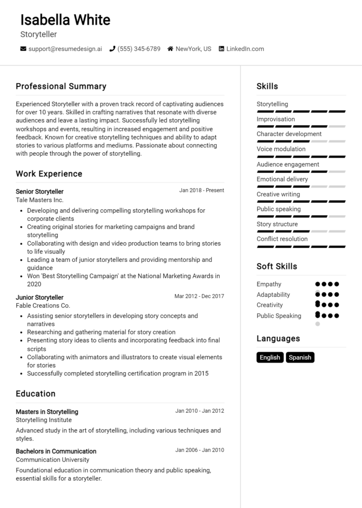 Storyteller Resume Example