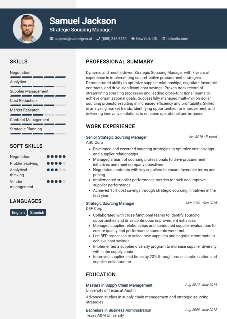 Strategic Sourcing Manager Resume Example