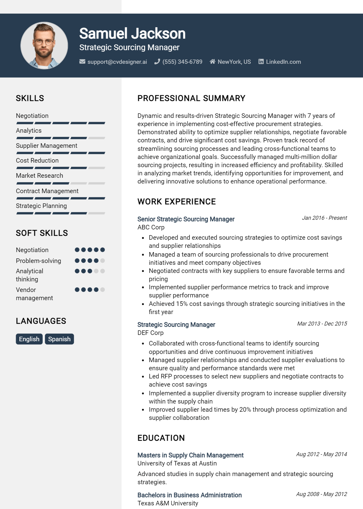 Strategic Sourcing Manager Resume Example