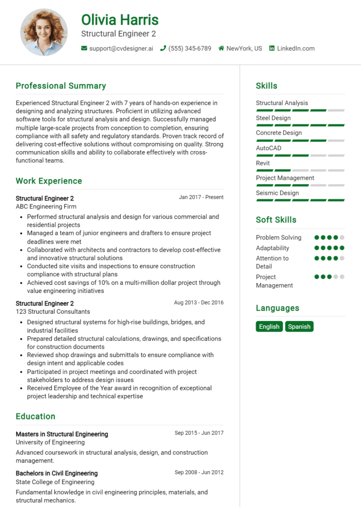 Structural Engineer 2 Resume Example