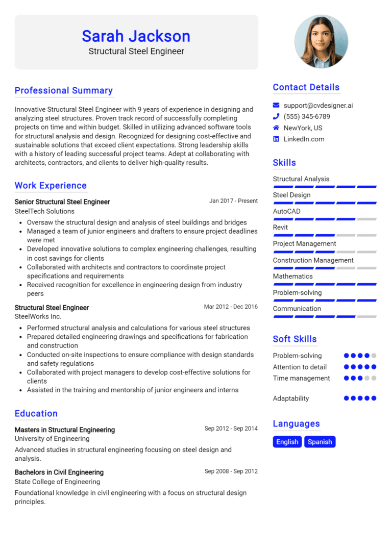 15 Structural Steel Engineer Resume Examples And Templates for 2025