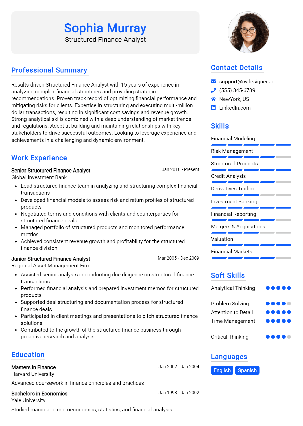 Structured Finance Analyst Resume Example