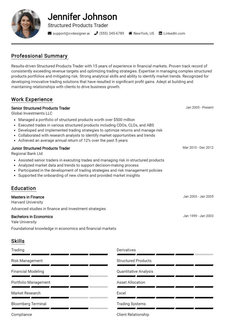 18 Structured Products Trader Resume Examples And Templates for 2025