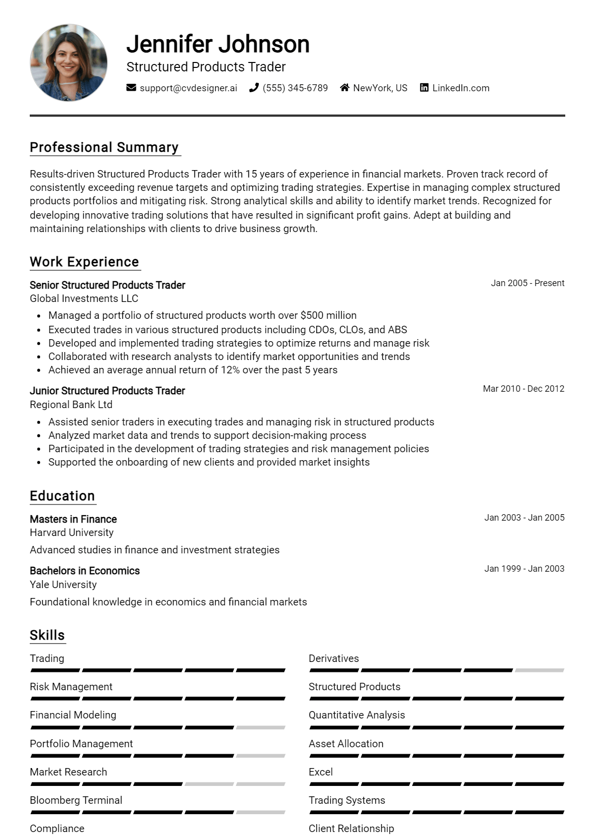 Structured Products Trader Resume Example