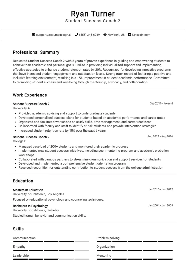 Student Success Coach 2 Resume Example