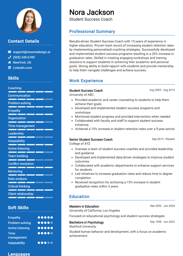 Student Success Coach Resume Example