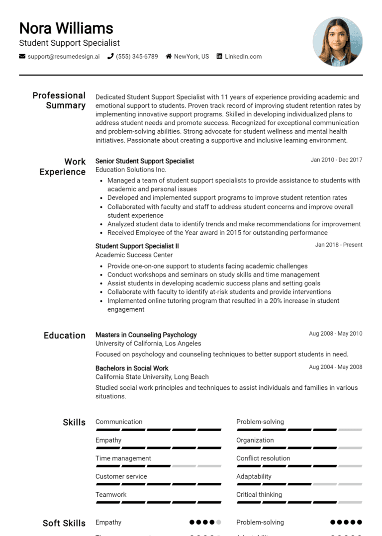 14 Student Support Specialist Resume Examples And Templates for 2025