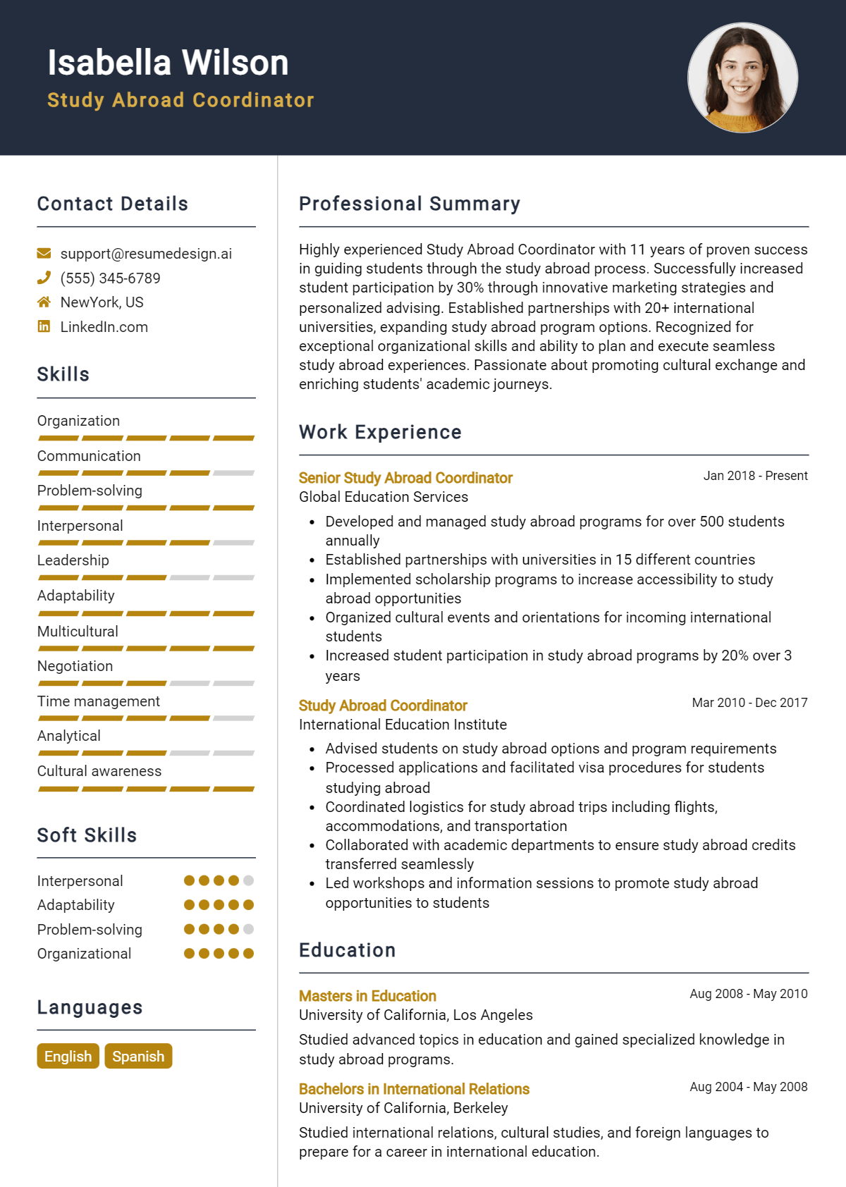 Study Abroad Coordinator Resume Example