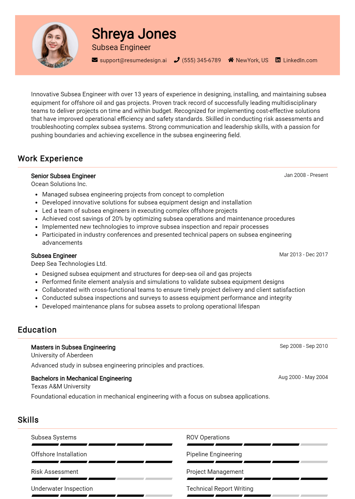 Subsea Engineer Resume Example