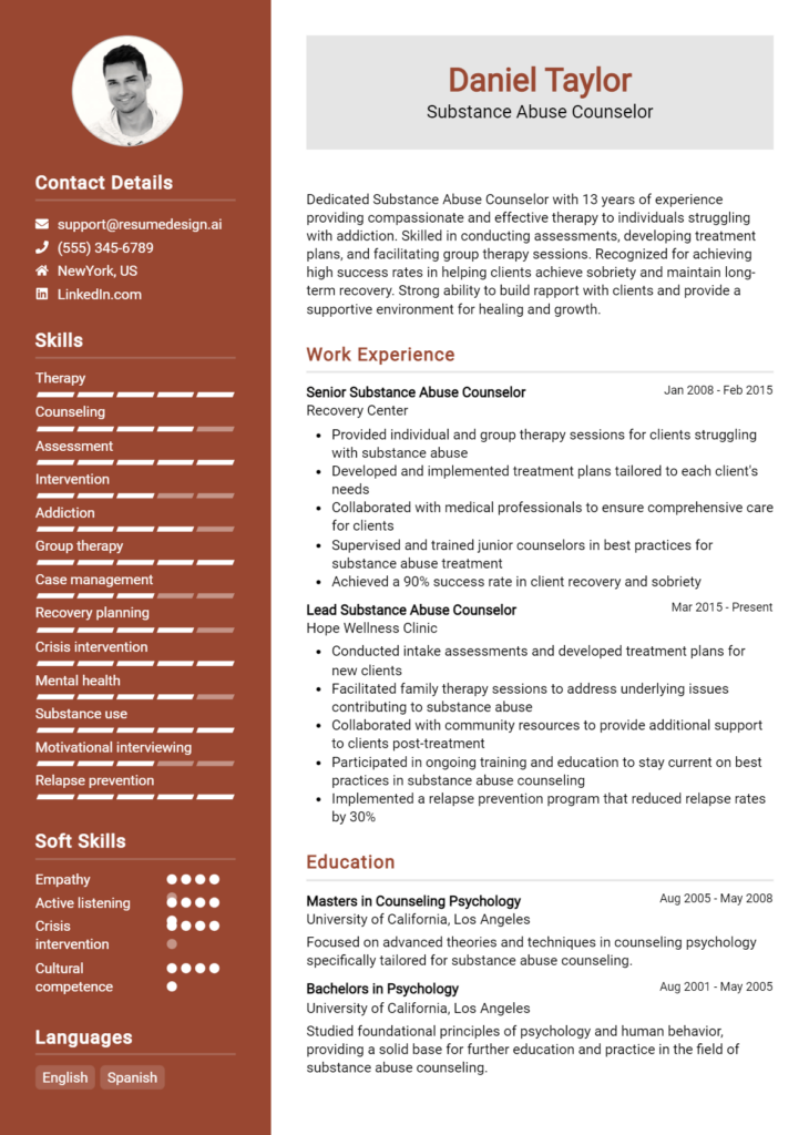 Substance Abuse Counselor Resume Example