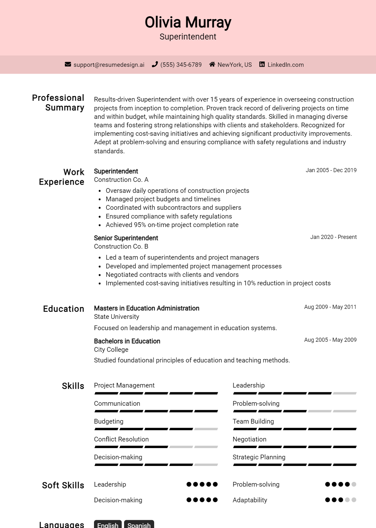 Superintendent Resume Example