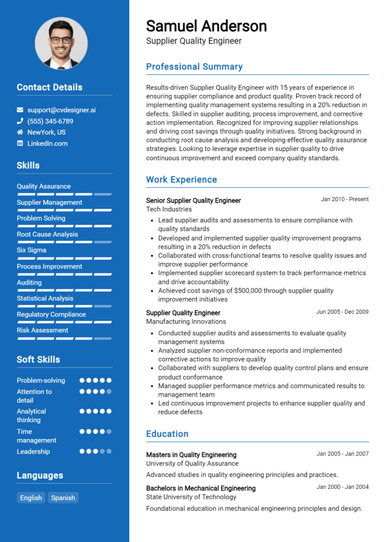 16 Supplier Quality Engineer Resume Examples And Templates for 2025